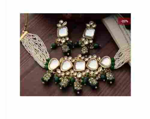 17 Inch and Choker Jodhpuri Indian Neklace Set With Earrings