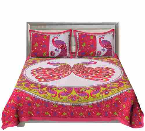 198 X 249 Cm Printed Cotton Double Bed Sheet With 2 Pillow Covers