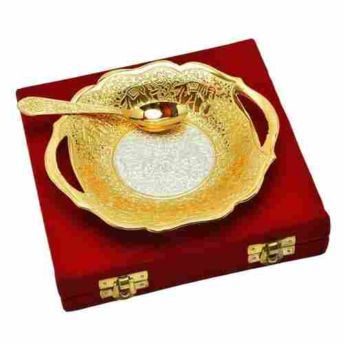 Golden Finish Aluminum Decorative Plate With Spoon