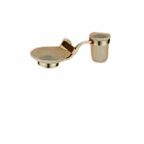 15x10x10 Cm Golden Glossy Finished Brass Soap Dish With Tumbler Holder For Bathroom