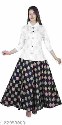 Anti Wrinkle Printed Cotton Jaipuri Skirt For Casual Wear