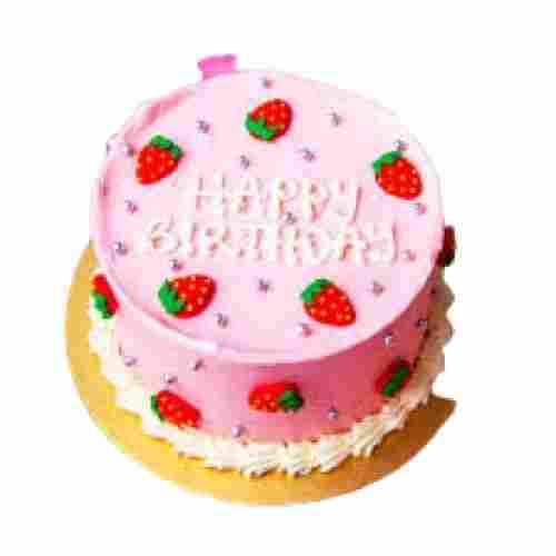 Round Shape Strawberry Flavor Hygienically Packed Pink Birthday Cake 