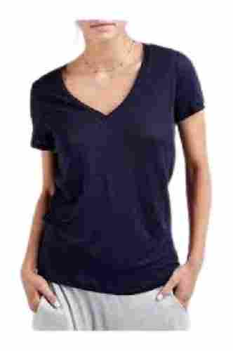 Plain Pattern V Neck Short Sleeve Casual Wear Cotton T Shirt