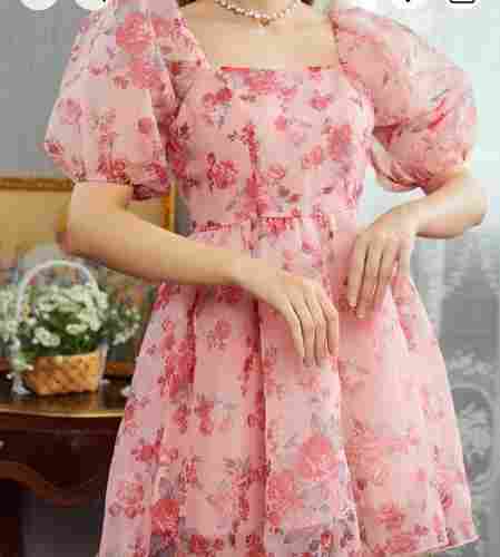 Medium Size Casual Wear Pink Printed Frock Type Girls Top