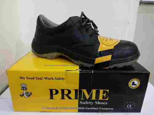 Industrial Genuine Buff Leather Double Density Sole Worker Safety Shoes (Black)