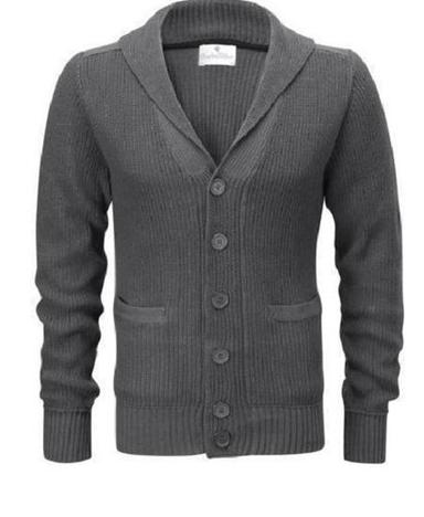 Gray Long Sleeve V Neck Wool Cardigan For Mens