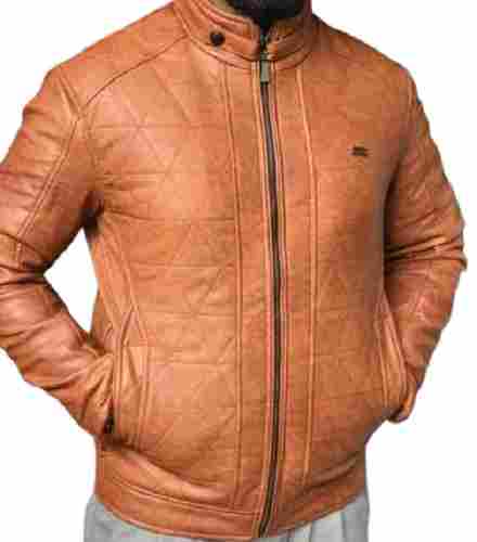 Mens Full Sleeves Plain Zipper Closure Leather Jacket For Winter Wear