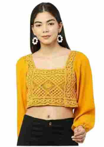 Puff Sleeves Casual Wear Embroidered Georgette Crop Top For Women