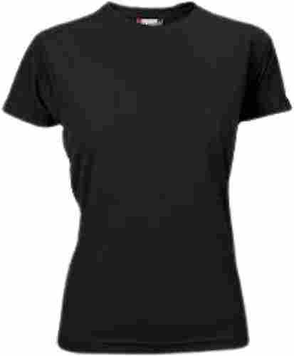 Ladies Plain Black Round Neck Short Sleeve Polyester T Shirt