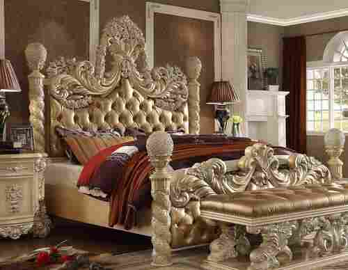 Traditional Homey Design Carved Wood Golden California King Bed