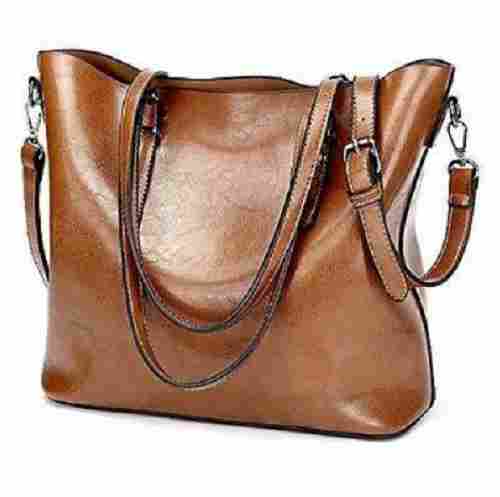 Plain Rectangular Strap And Zipper Leather Shoulder Bag For Ladies