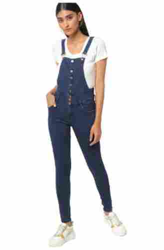 Casual Wear Sleeveless Plain Dyed Denim Dungaree For Ladies
