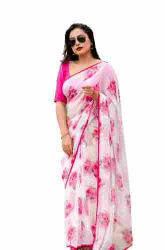 Casual Wear Floral Printed Georgette Saree With Blouse Pieces