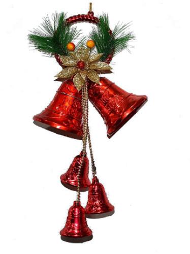 Red &#8206;16.5 X 2.5 X 33 Cm Plastic Body Glitter Finish Christmas Hanging Bell 