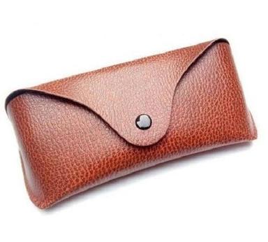 Brown Button Closure Plain Pu Leather Eyeglass Case