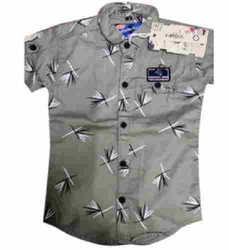 Kids Short Sleeve Button Down Collar Cotton Printed Shirt For 6 to 12 Years