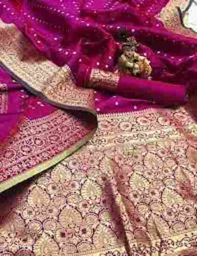 Ladies Printed Purple Traditional Wear Cotton Silk Banarasi Saree