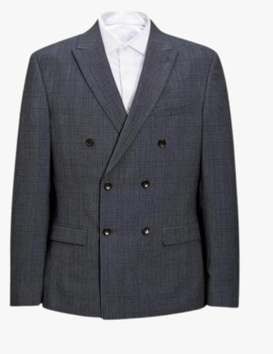 Grey Skin Friendly Regular Fit Full Sleeves Checked Cotton Blazer For Mens