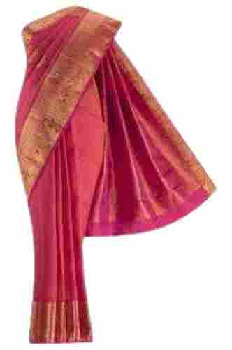Ladies Formal Wear Red Art Silk Saree with Golden Border and Blouse Piece
