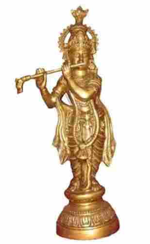 1.5 Feet Length Brass Polished Religious Krishna Statue
