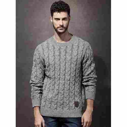 Mens O Neck Full Sleeve Grey Knitted Woolen Sweaters