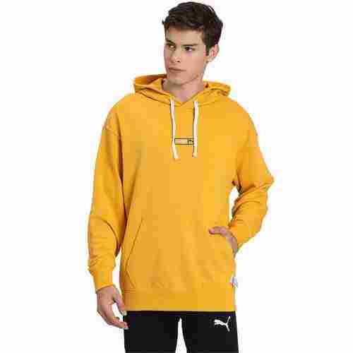 Mens Yellow Full Sleeve Round Neck Cotton Hoodies With 2 Pocket