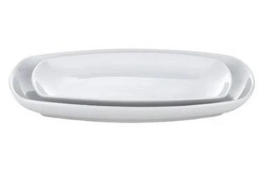 White 16 X 7 Inches Rectangular Glossy Finish Plain Ceramic Tray