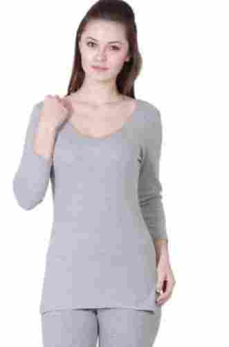 Scoop Neck Long Sleeeves Plain Cotton Thermal Wear Sets For Ladies 
