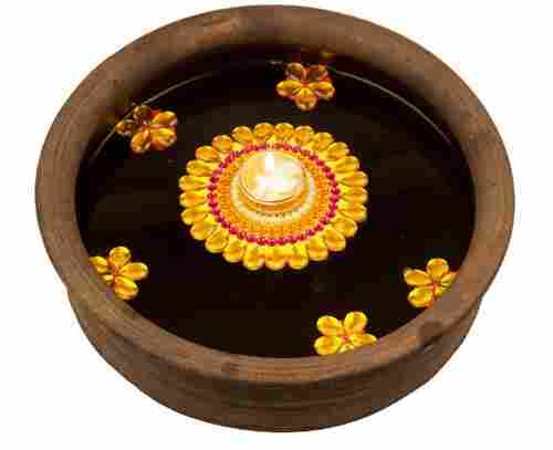 40 X 40 X 2 Cm Round Modern Clay And Wax Floating Diya For Diwali 