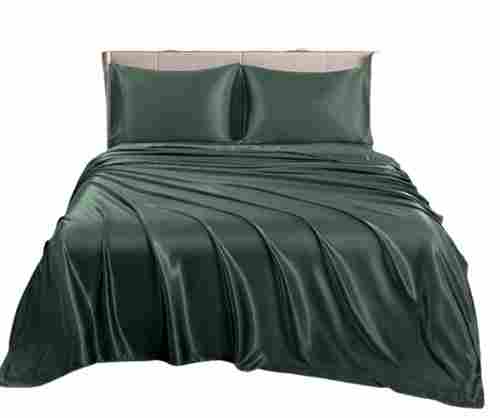 112 Cm Queen Size Quick Dry Plain Dyed Satin Bed Sheet With Two Pillow Cover 
