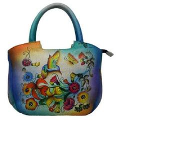 Multicolor 27 X 23X 14 Cm Rectangular Leather Printed Hand Painted Bag