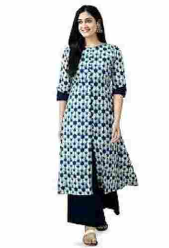 Casual Wear Comfortable Breathable Round Neck Printed Cotton Kurti For Ladies