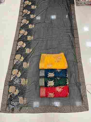 5.5 Meter Multicolor Samundar Chiffon Saree With Blouse Piece