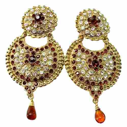 30 Grams Party Wear Polished Brass And Stone Work Artificial Earrings Set