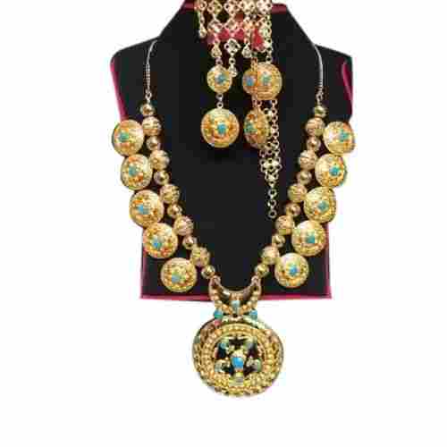 Light Weight Polished Finished Brass And Copper Emerald Necklace Set