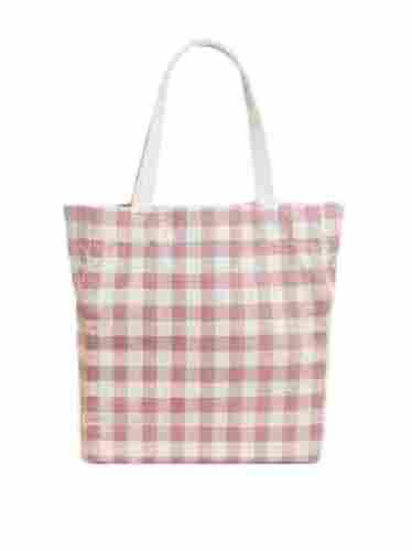 Stylish Light Weight Checked Pattern Long Handle Cotton Carry Bag
