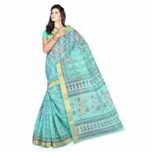 Womens Floral Printed Cotton Silk Saree With Plain Blouse