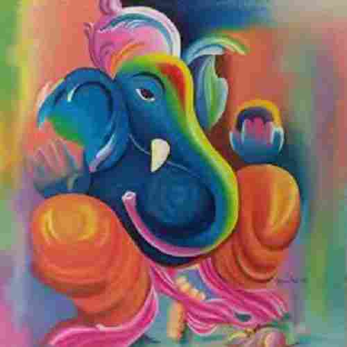 18 X 12 Inch Ganesh Theme Paper Support Acrylic Hand Abstract Painting
