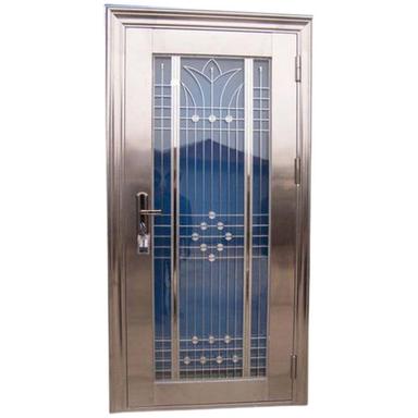 Silver 6X2 Feet Polished Finish Galvanized Designer Steel Door For Interior