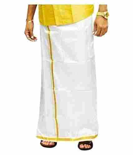 4 Meter Traditional Wear Simple Plain Golden Border Silk Dhoti For Men