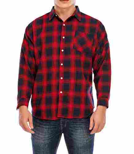 Mens Full Sleeves Spread Collar Casual Wear Cotton Check Shirt