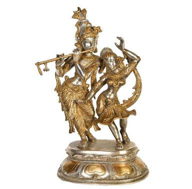 Durable 11.9 X 8.2 X 20.1 Cm Golden Finishing Brass Radha Krishna Statue
