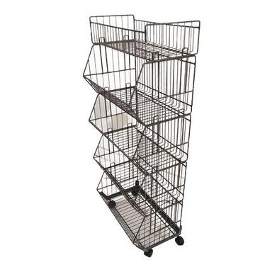 5X4 Feet Paint Coated Mild Steel 5 Shelves Vegetable Rack Trolley With 4 Wheels Application: Kitchen
