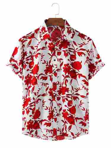 Short Sleeves Button Closure Skin Friendly Cotton Floral Printed Shirt For Men'S