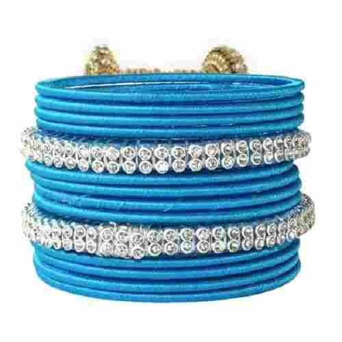 Sky Blue Turquoise Silk Thread Bangles Set, 14 Pieces Set