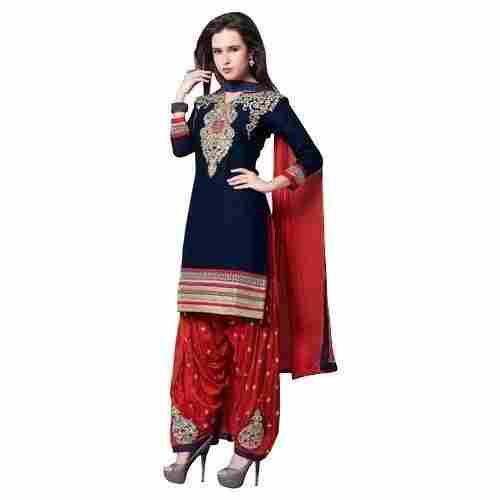 Embroidered Soft Cotton And Georgette Fancy Salwar Suit With Dupatta