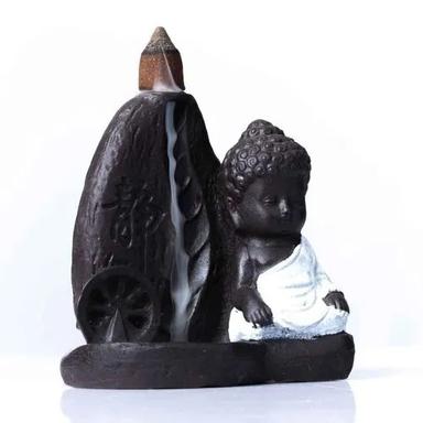 Black Poly Resin Buddha Statue With Holder Smoke Fountain - Size 4.2X2X4 Inch