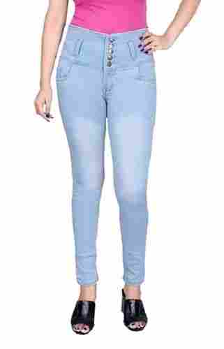 Ladies Plain Casual Wear Blue Denim Jeans 
