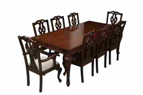 Rectangular Polished Finished Solid Wooden Dining Table Set With Eight Chair 