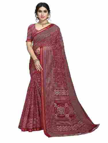 Traditional Wear Lace Closure Batik Printed Cotton Saree With Blouse 